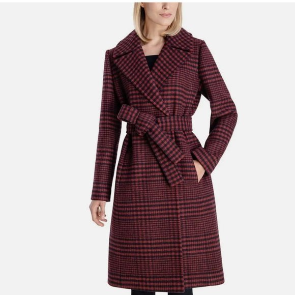 NWT Anne Klein Coat Women's Wool Blend Plaid Belted Wrap Plus Size 14 - Picture 2 of 11